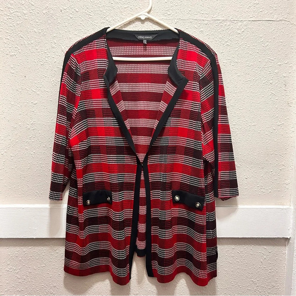 Ming Wang Long Plaid Knit Jacket Bonfire/Black/Ivory 2X - Picture 4 of 10